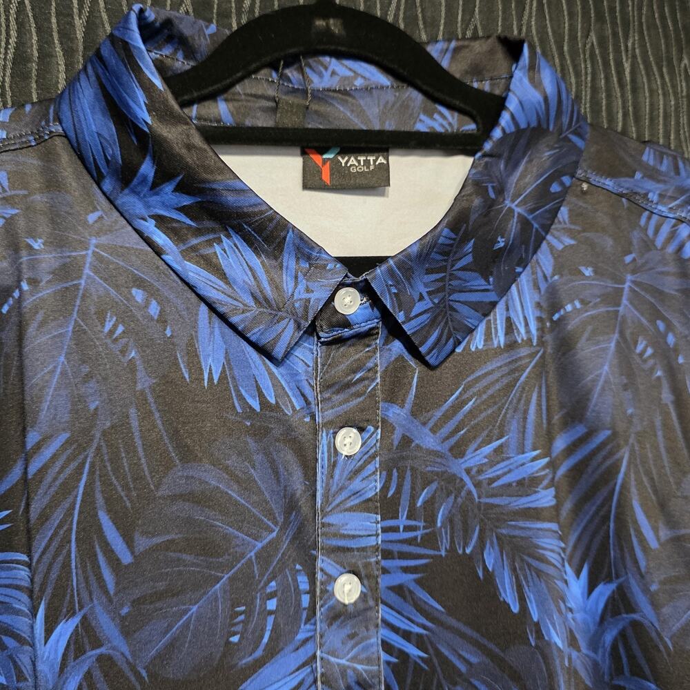 Yatta Golf Polo Shirt Mens 3XL Blue Black Tropical Print Performance Short Sleev